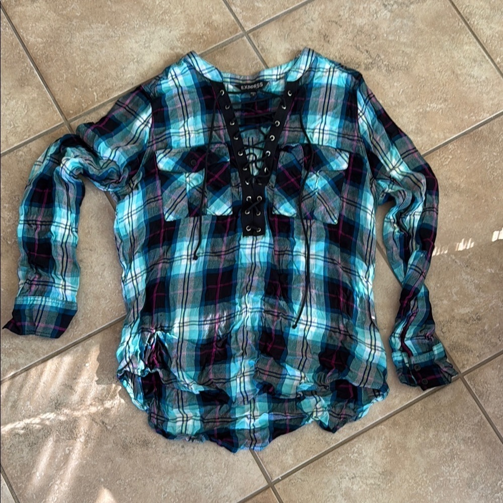 Express Blue and Black Relaxed Bib Collar Tunic